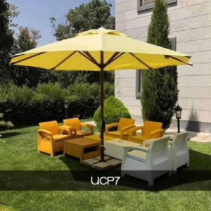 نمونه یک سایه بان چتری هشت ضلعی پایه وسط به رنگ زرد